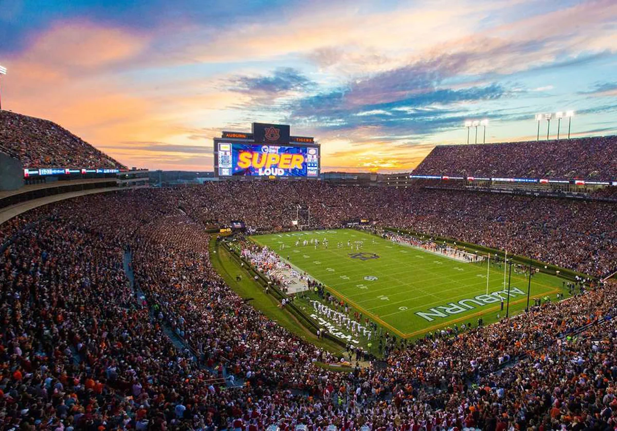 Jordan-Hare Stadium at sunset